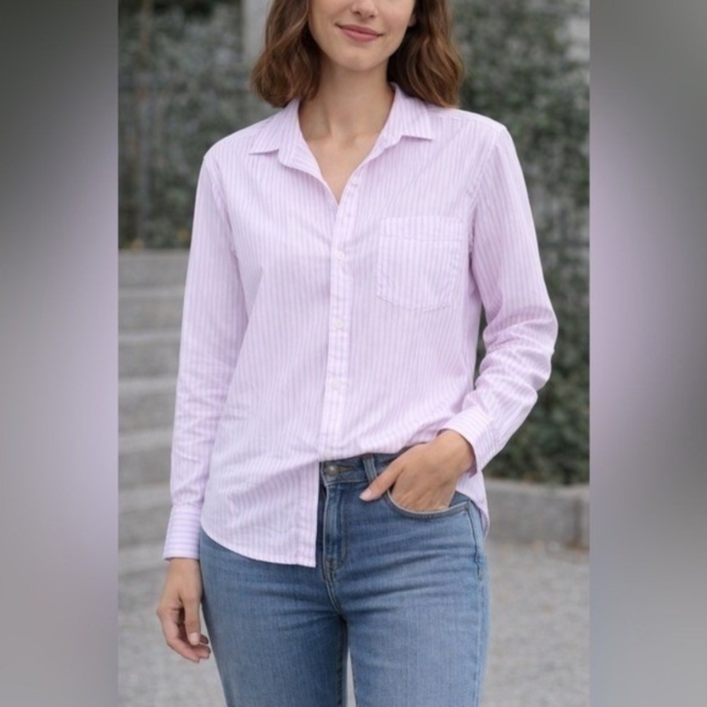 Frank & Eileen Joedy Boyfriend Cotton Button-Up Shirt WIDE PURPLE STRIPE NEW‎ S - Picture 12 of 12